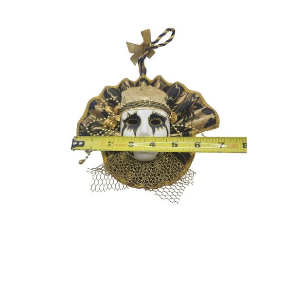 Vintage Venetian Jester Wall Mask Gold Black Porcelain Face Masquerade Decor - Picture 4 of 10